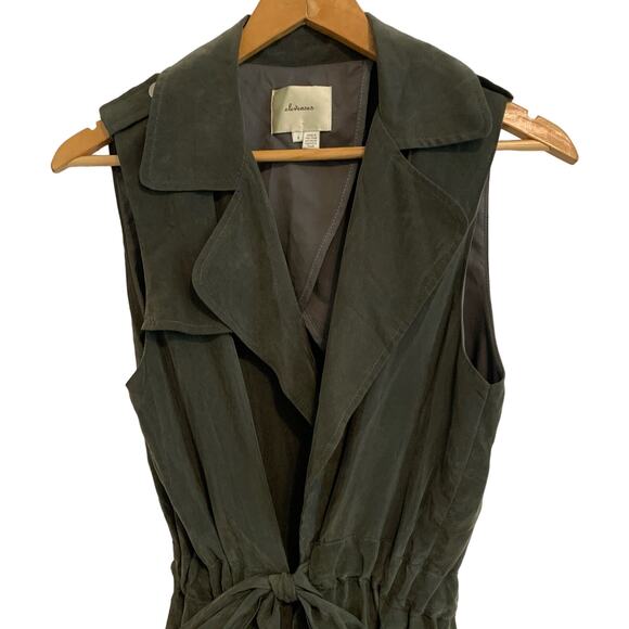 Anthropologie Elevenses Army Green Long Lin Cupro Collared Trench Vest - Picture 3 of 10